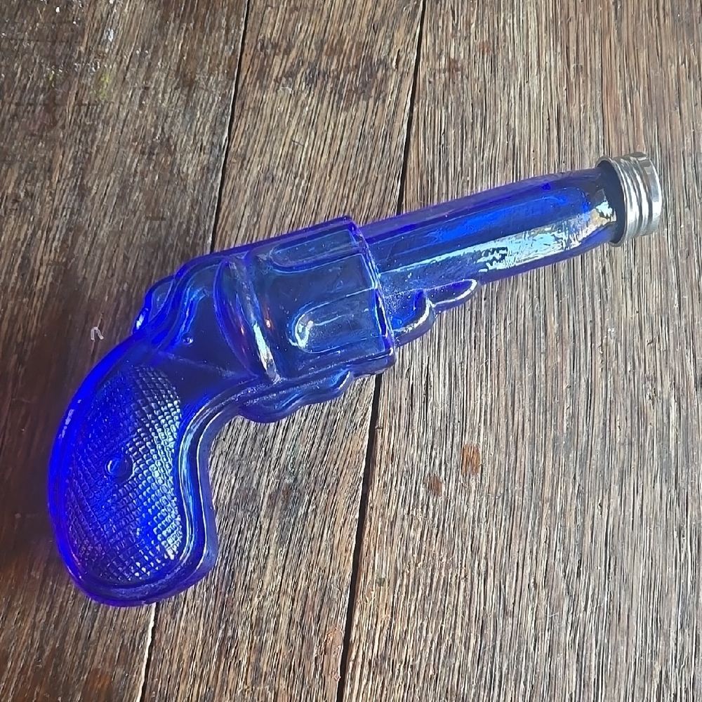 Vintage Blue Glass Pistol Bottle